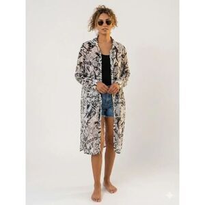 Live 4 Truth Graffiti Print Shirt Dress L Long Sleeve Button Front White Black